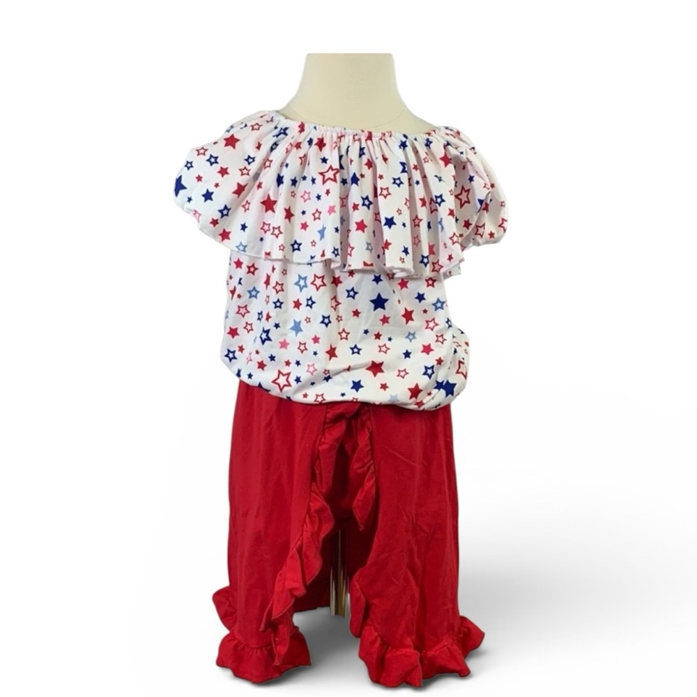 Girls Patriotic Skort & Top Set Size 6-7 Red White Blue 4th of July